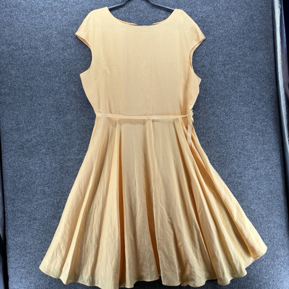 Liz Baker Dress Womens 16 Yellow Linen Fit Flare Midi Boho Beachy Quiet Luxury